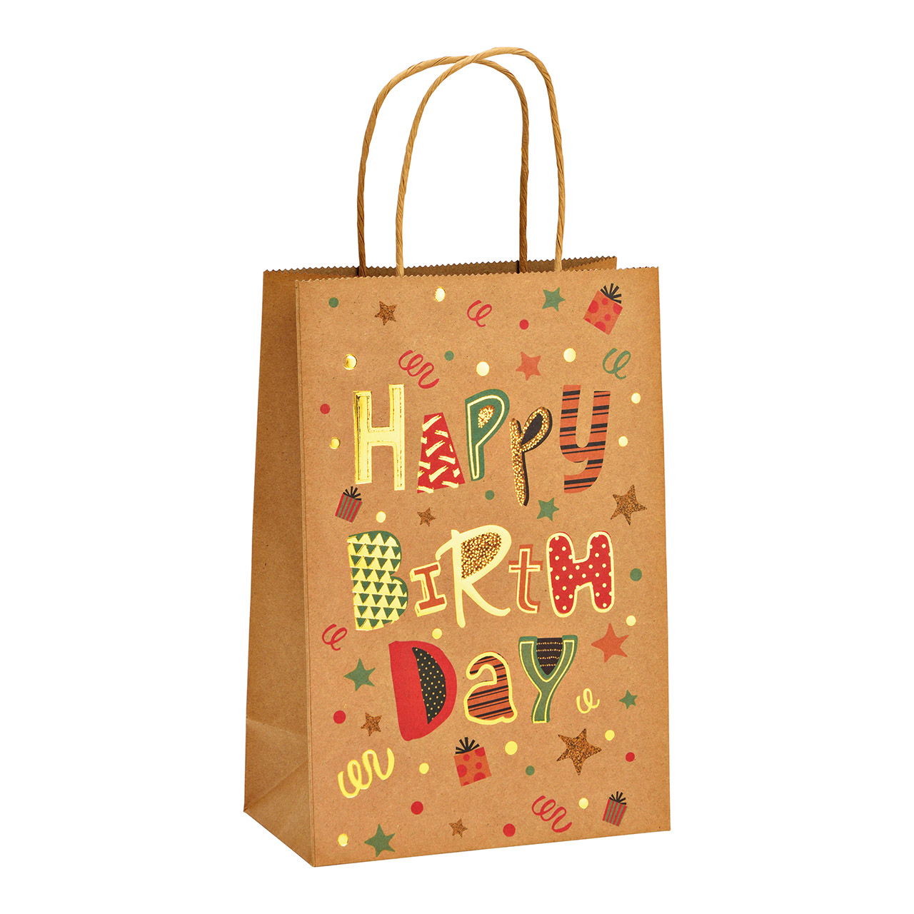 Geschenktüte Happy Birthday aus Papier/Pappe braun (B/H/T) 18x27x10cm Geschenktüte Happy Birthday aus Papier/Pappe braun (B/H/T) 18x27x10cm