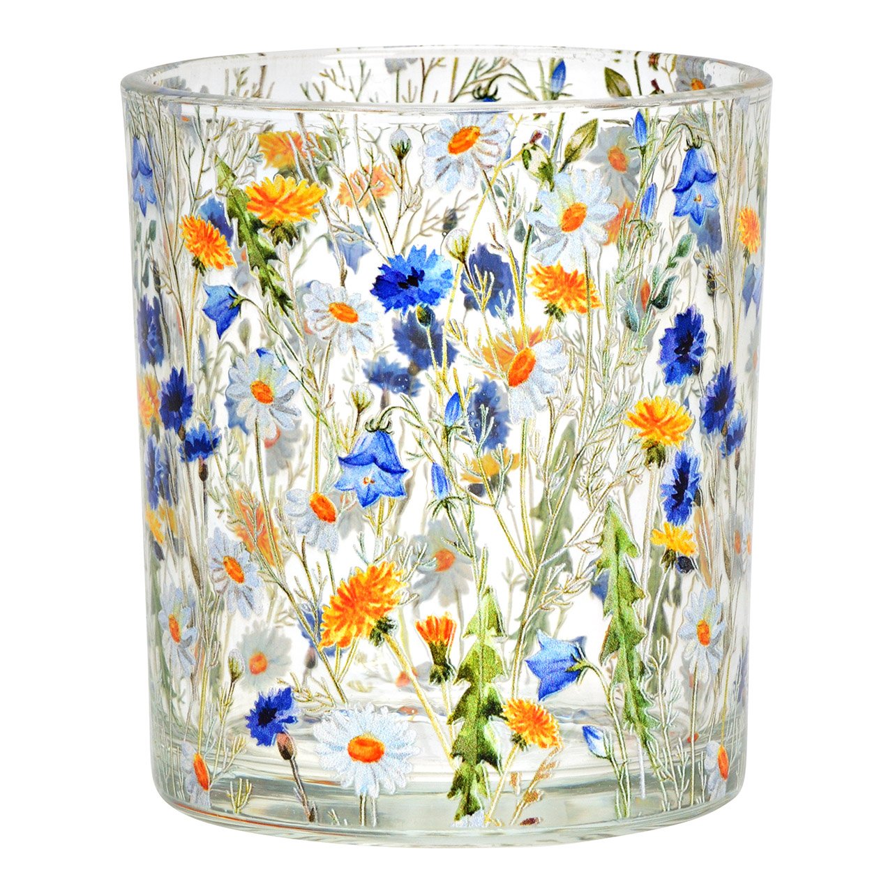 Windlicht mit Blumendekor aus Glas, Bunt (B/H/T) 9x10x9cm