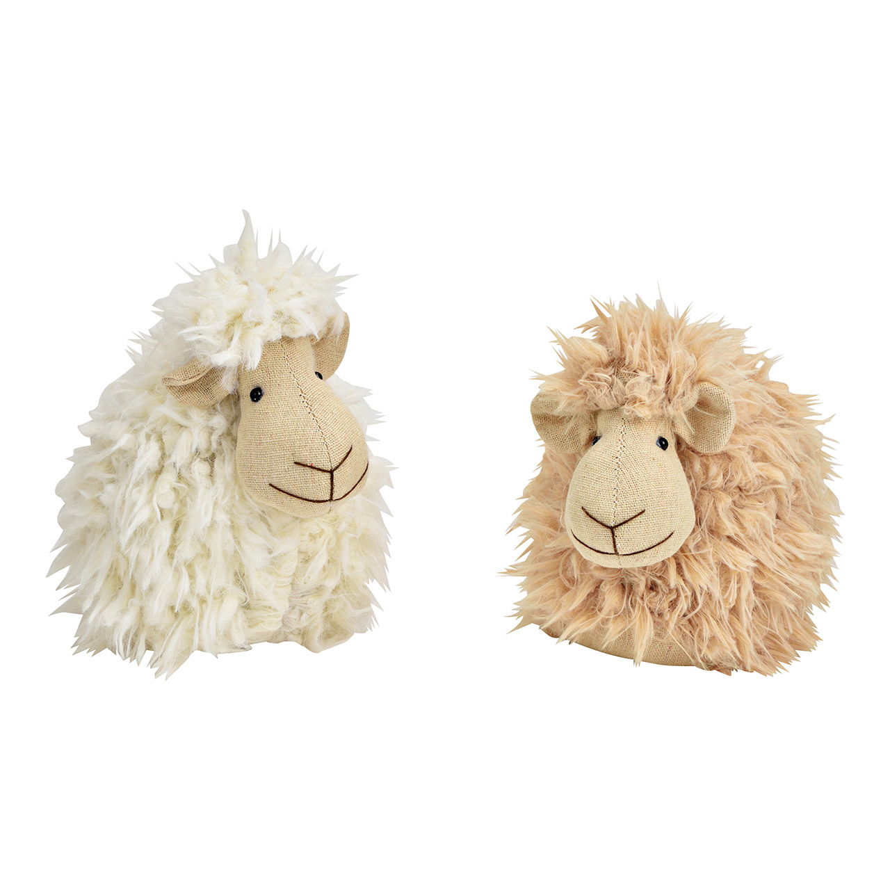 Mouton en textile beige, blanc 2 fois, (L/H/P) 17x15x12cm