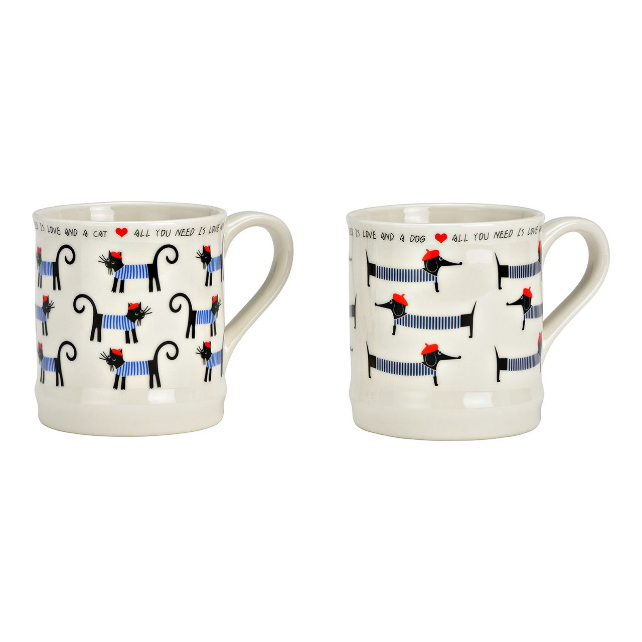 Becher Hund/Katze aus Keramik, 2-fach, Weiß 340ml (B/H/T) 12x9x8cm Becher Hund/Katze aus Keramik, 2-fach, Weiß 340ml (B/H/T) 12x9x8cm