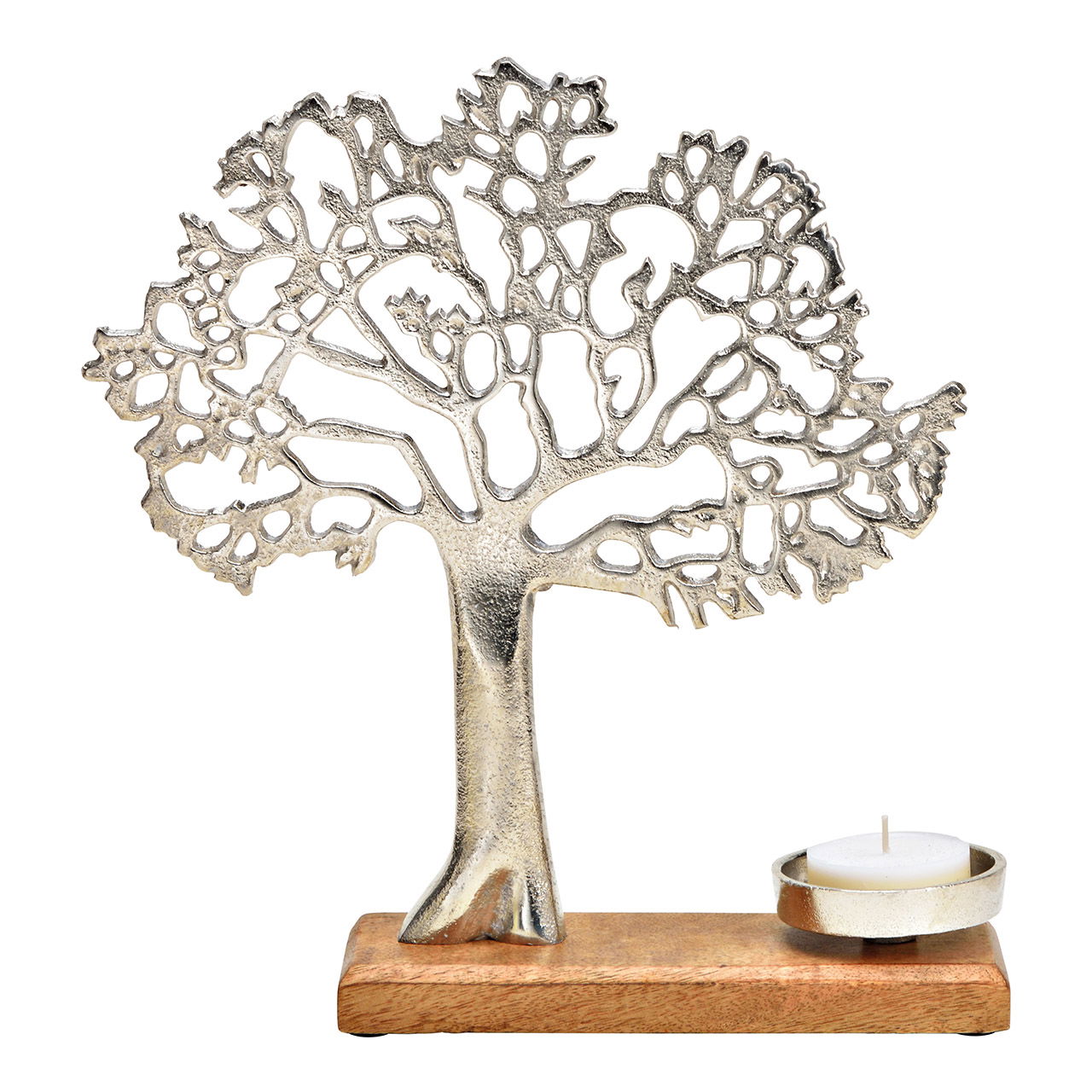 Teelichthalter Baum auf Sockel aus Metall/Mangoholz, Silber (B/H/T) 31x33x8cm Teelichthalter Baum auf Sockel aus Metall/Mangoholz, Silber (B/H/T) 31x33x8cm