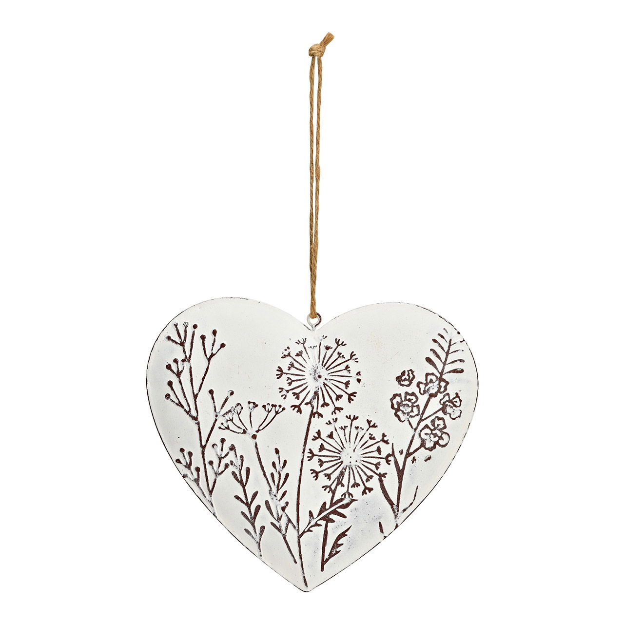 Percha corazón flor decoración metal blanco (A/A/P) 15x14x2cm