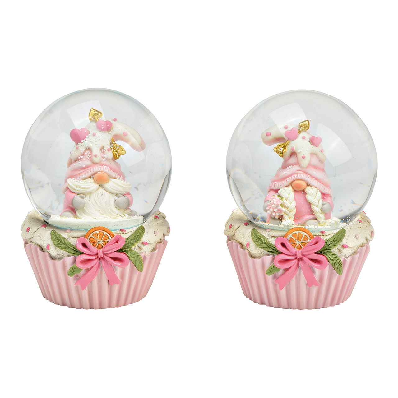 Bola de neve com duende em poliéster/vidro, cor-de-rosa, dupla, (L/A/P) 6x9x7 cm Bola de neve com duende em poliéster/vidro, cor-de-rosa, dupla, (L/A/P) 6x9x7 cm