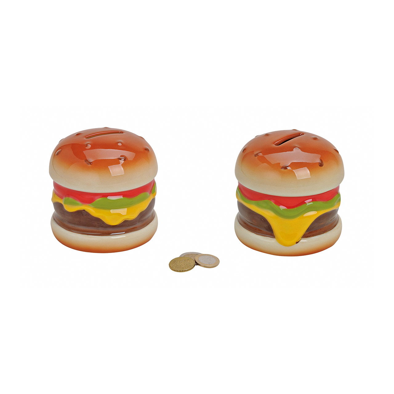 Ceramic hamburger money box, W10 x D10 cm