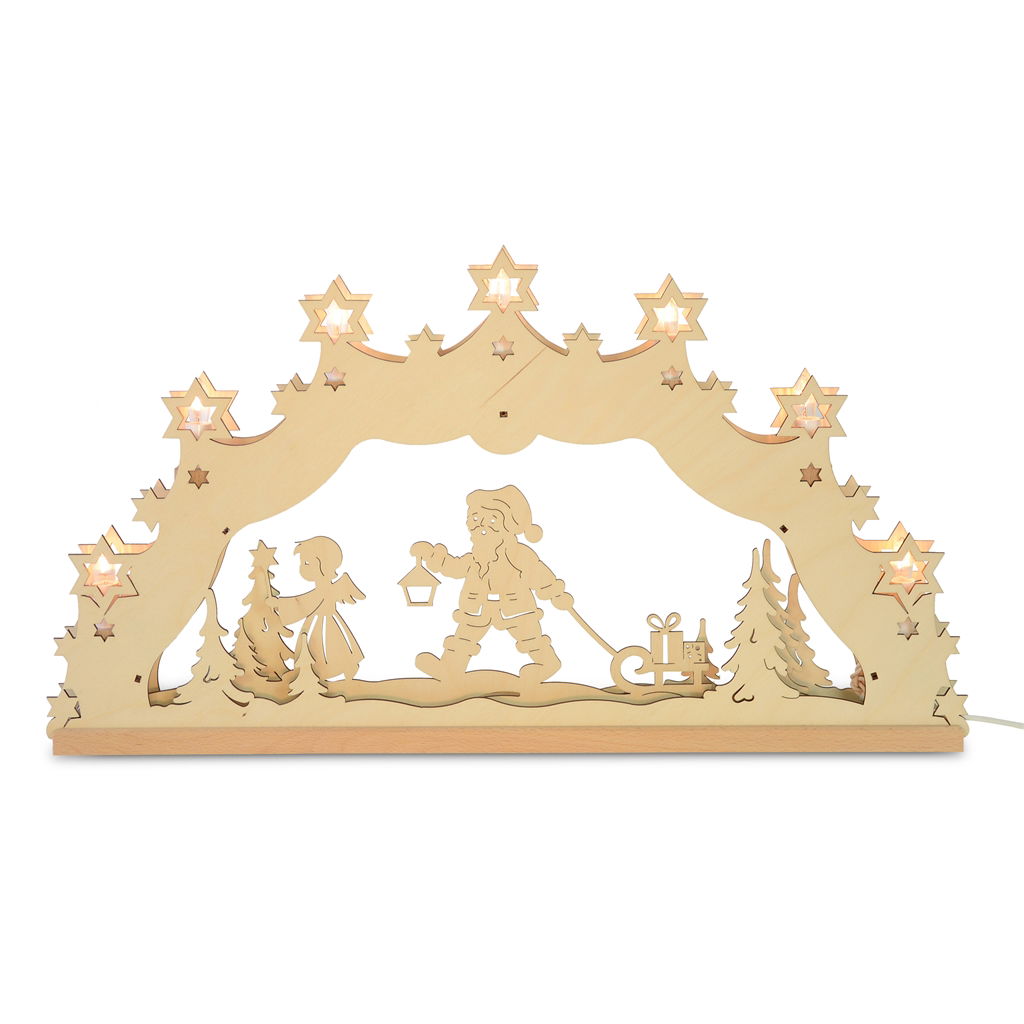 Arc de lumière - Père Noël avec traîneau, ORIGINAL ERZGEBIRGE, bois, 55 cm, 1 pc, naturel, @ Zubehor, Schmuck, Baby, Person