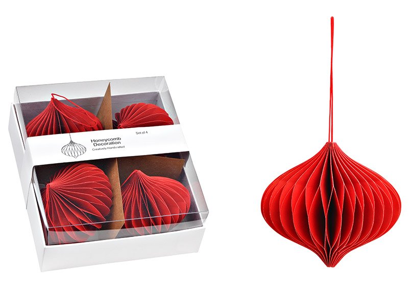 Hanger Honeycomb set of 4, made of paper/cardboard red (W/H/D) 17x8x17cm Ø9cm