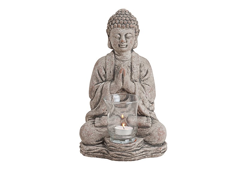 Tealight holder Buddha di ceramica, L18 x P15 x H30 cm