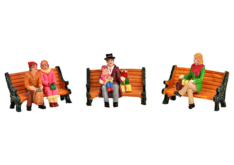 Miniature figures bench from poly colorful 3-fold, (W/H/D) 6x5x4cm