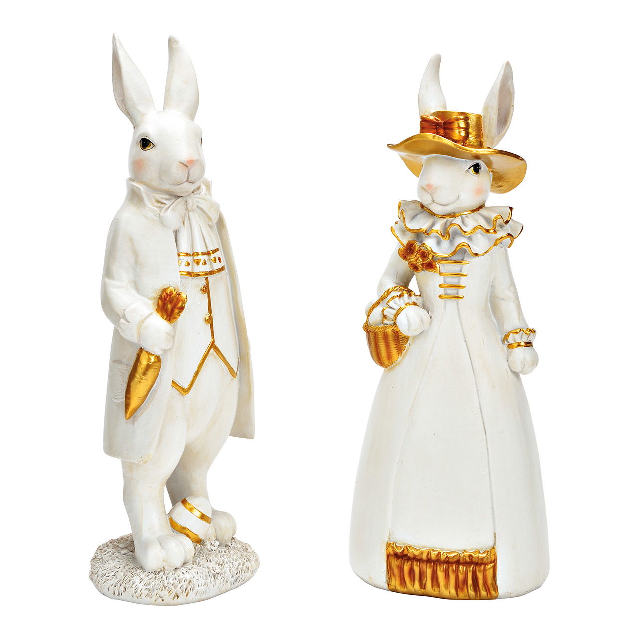 Lapin avec oeuf, homme et femme, en poly blanc 2 fois, (L/H/P) 13x36x11cm