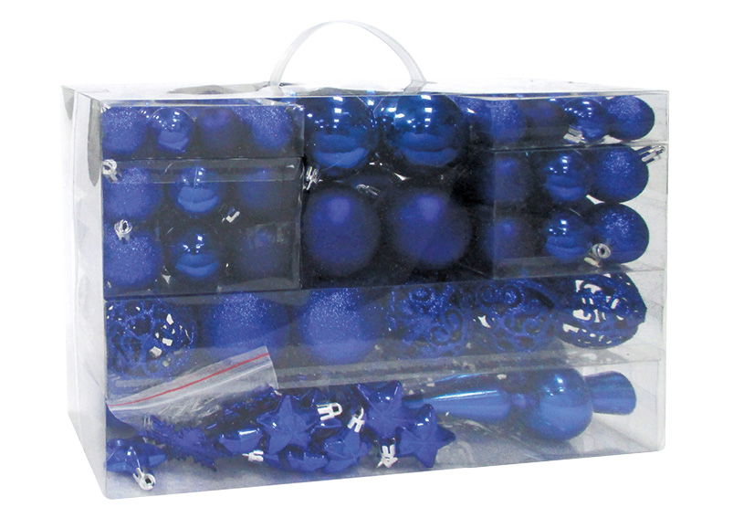 Baubles natalizi in plastica, set di 111, blu Ø3/4/6cm (L/A/D) 36x23x12cm Zubehor, Perle, Edelstein, Schmuck, Saphir