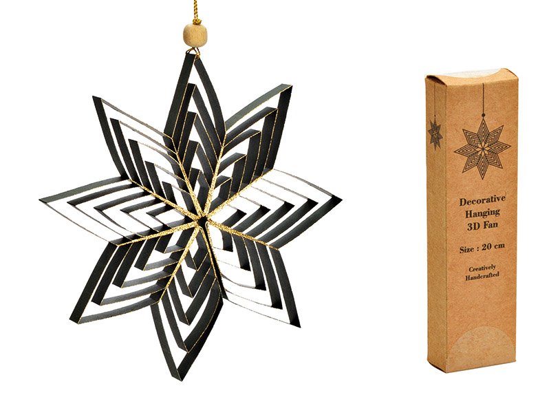 Christmas hanger star 3D of paper/cardboard green (W/H/D) 20x20x1cm