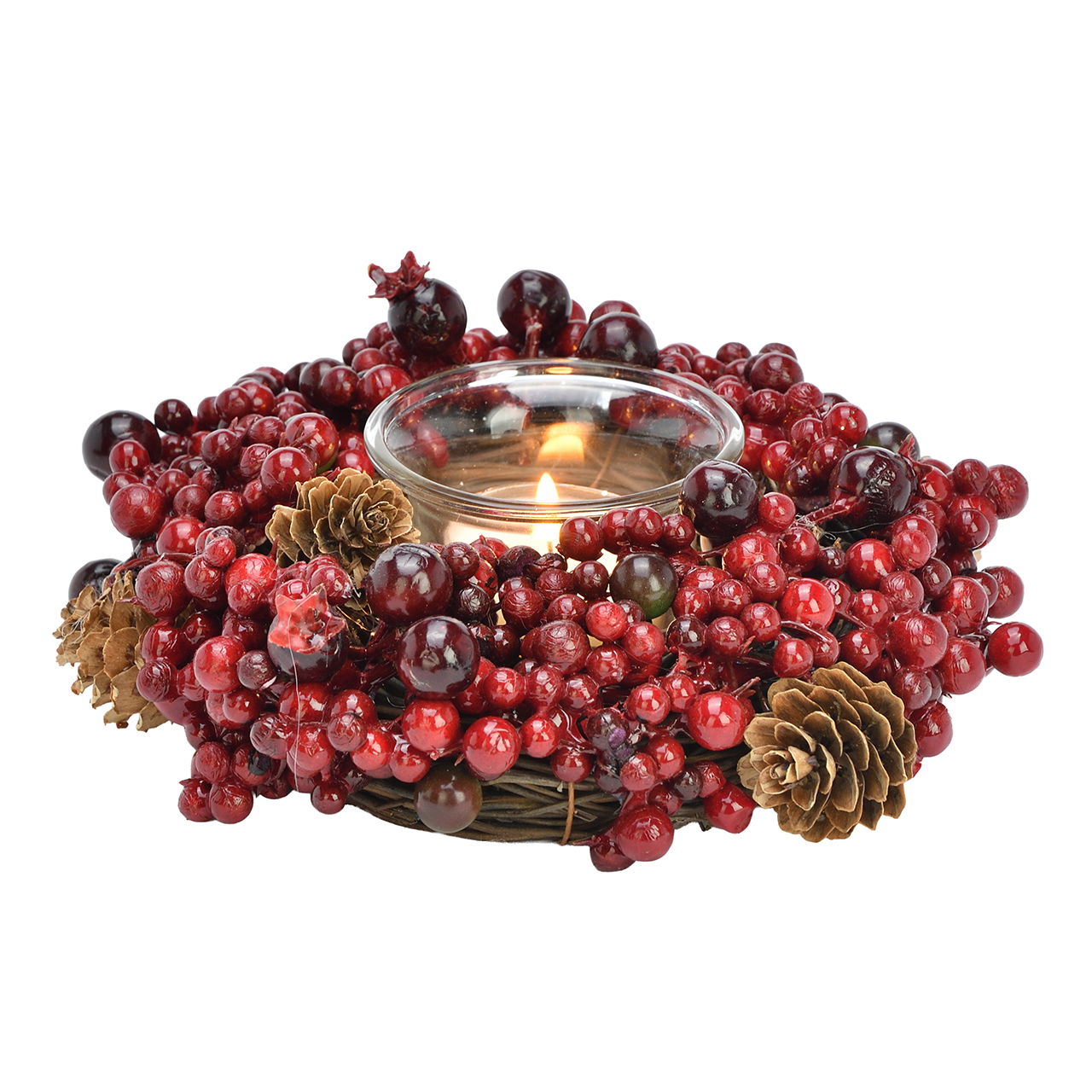 Portacandelitas guirnalda con bayas/conos de material natural rojo (A/A/P) 15x5x15cm Zubehor, Beere, Obst, Produzieren, Himbeere