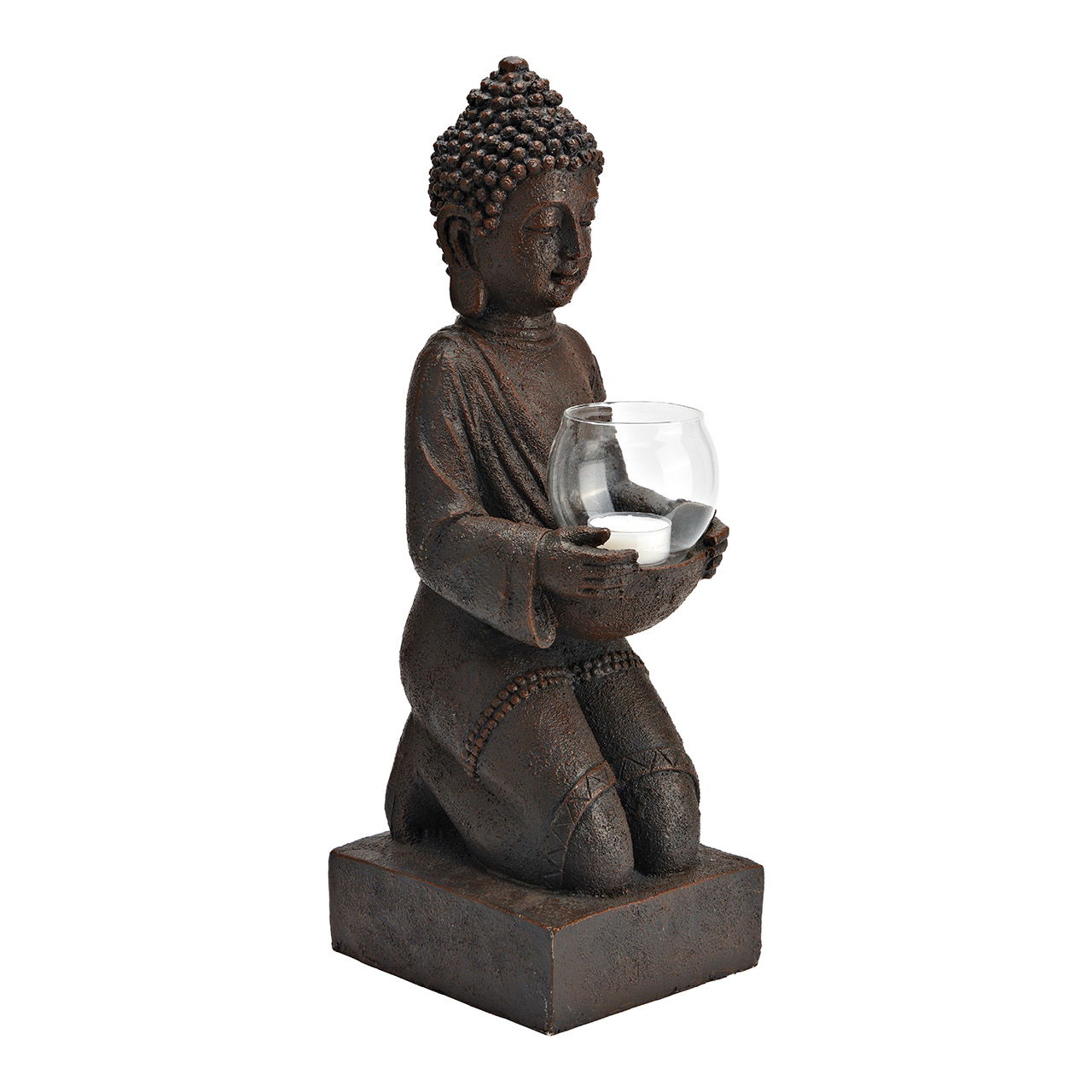 Bougeoir Bouddha en poly marron (L/H/P) 14x43x15cm