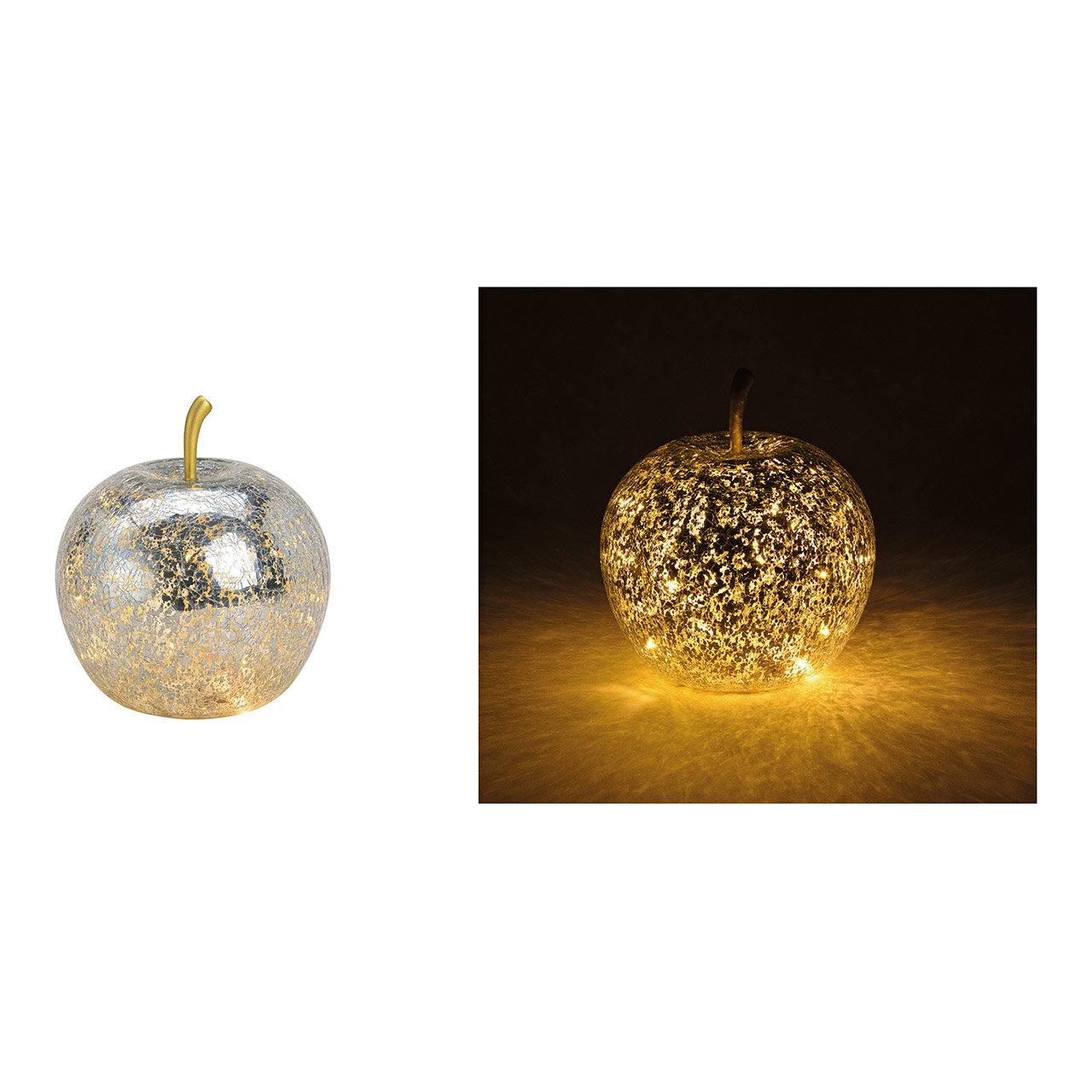 Deko Apfel aus Glas mit Licht 20er LED & Timer, Silber, Ø 16x17 cm Deko Apfel aus Glas mit Licht 20er LED & Timer, Silber, Ø 16x17 cm