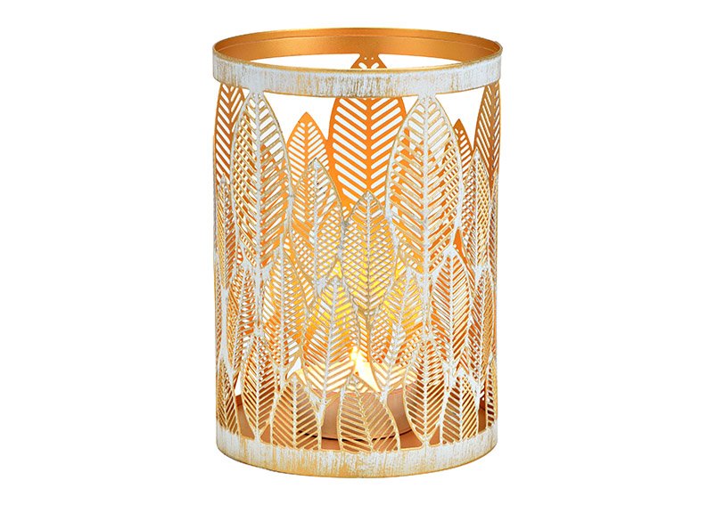 Foglia di lanterna decorazione metallo bianco, oro (w/h/d) 13x18x13cm