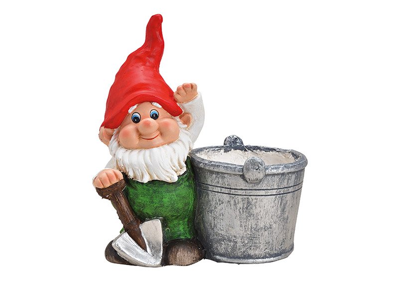 Garden gnomes with flowerpot made of magnesia colorful, 31x33x19cm