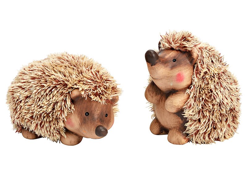 Hedgehog w. clay/artifical fur assorted 20x12x11cm