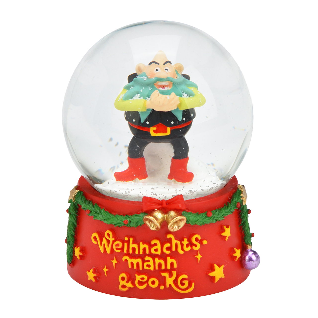 Weihnachtsmann, Schneekugel, Figur, Dekoration, Humorfigur, Schneekugel, Weihnachtsfigur, Gnom, Schneekugel, rote Basis