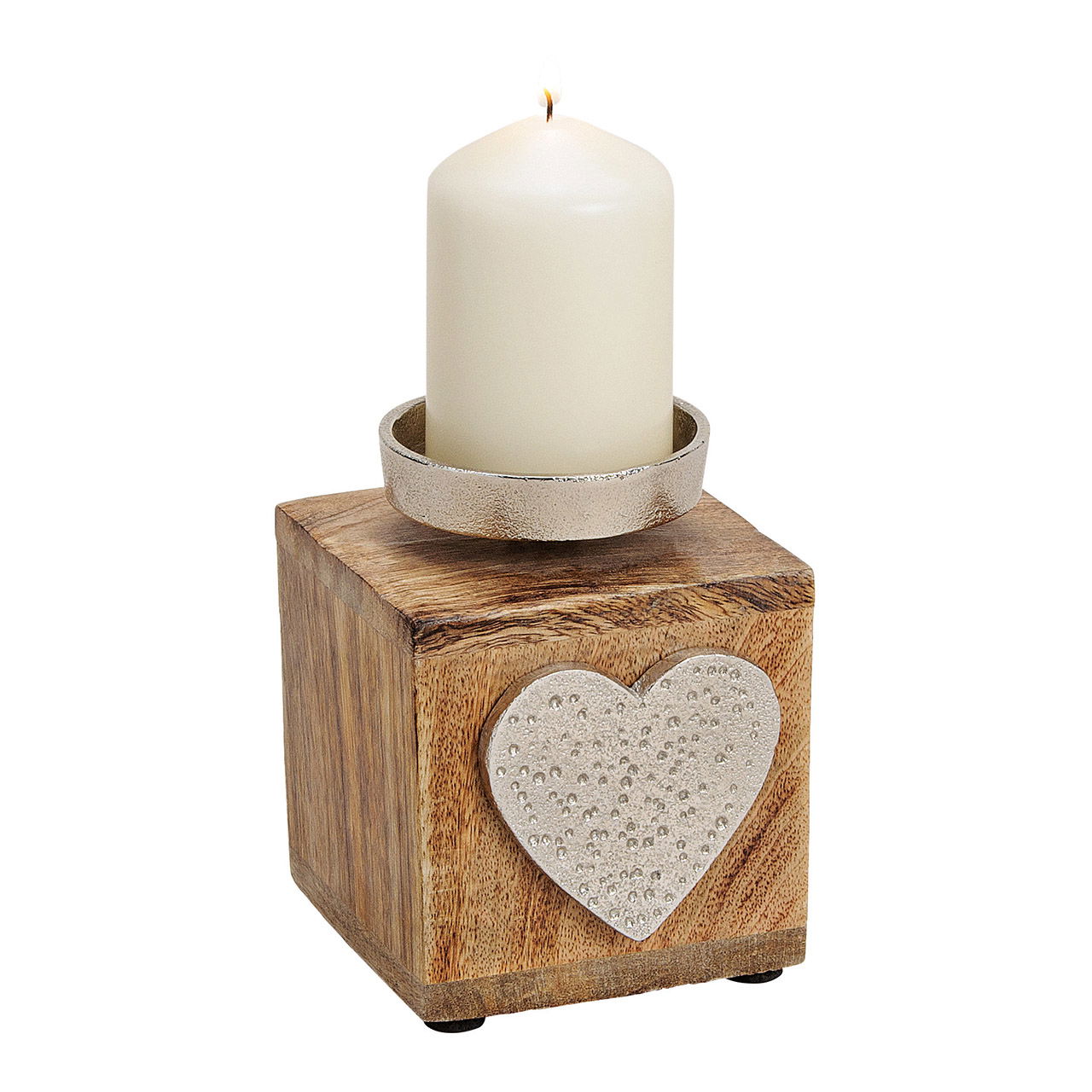 Candle holder made of metal, mango wood heart decor brown (W/H/D) 10x13x10cm