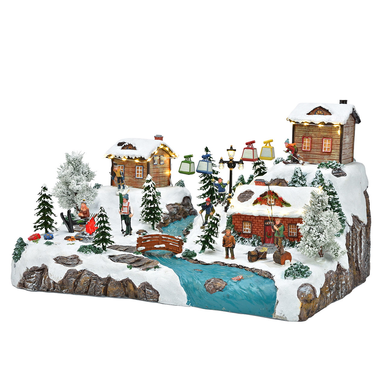 Weihnachtsdorf, Winterlandschaft, Schneehäuser, Miniaturfiguren, LED-Beleuchtung
