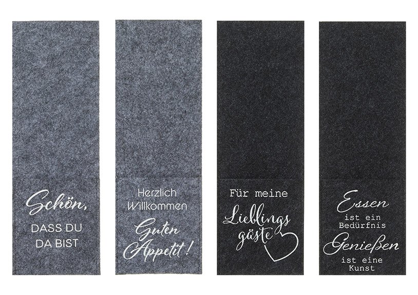Cutlery bag sayings made of felt gray 4-way, (w / h) 9x26cm