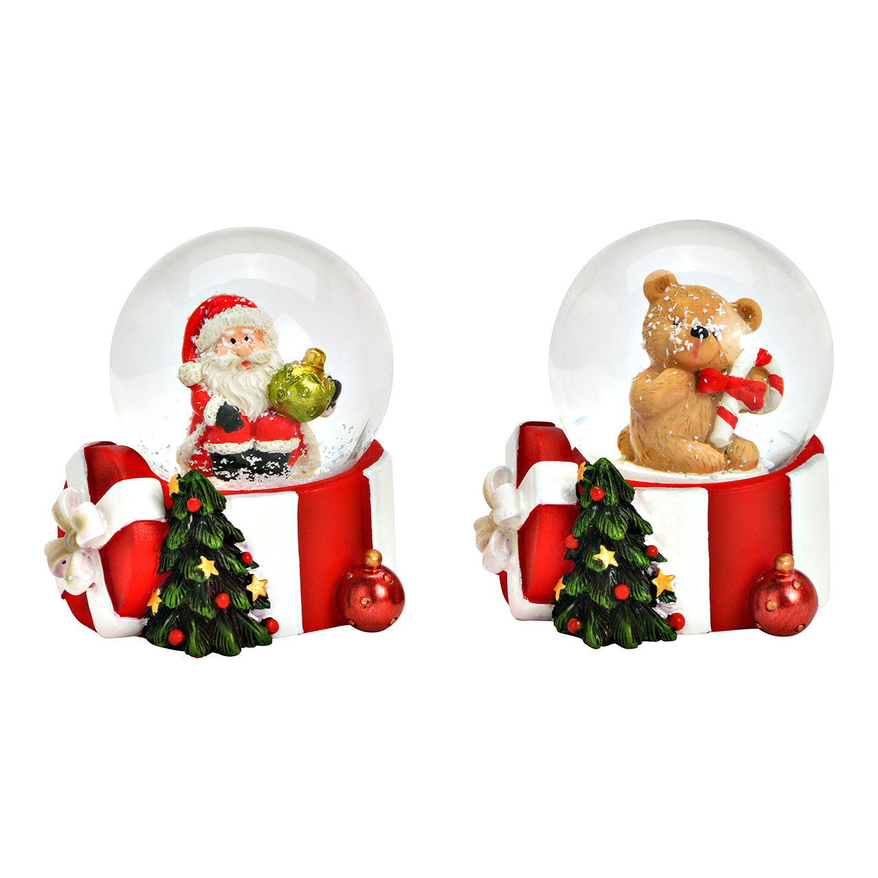 Schneekugel Nikolaus/Bär aus Poly/Glas, 2-fach, Rot (B/H/T) 5x6x5cm
