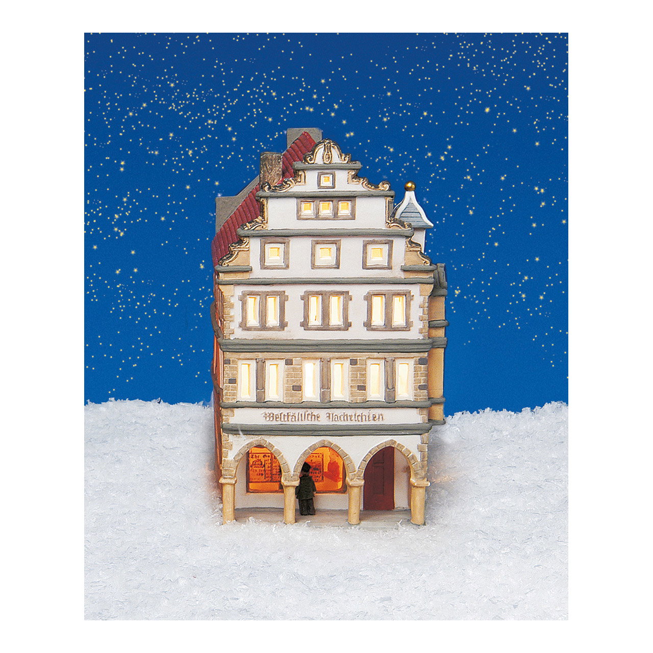Weihnachtsdorf, Miniaturhaus, Schneelandschaft, Winterdeko, Fensterlicht