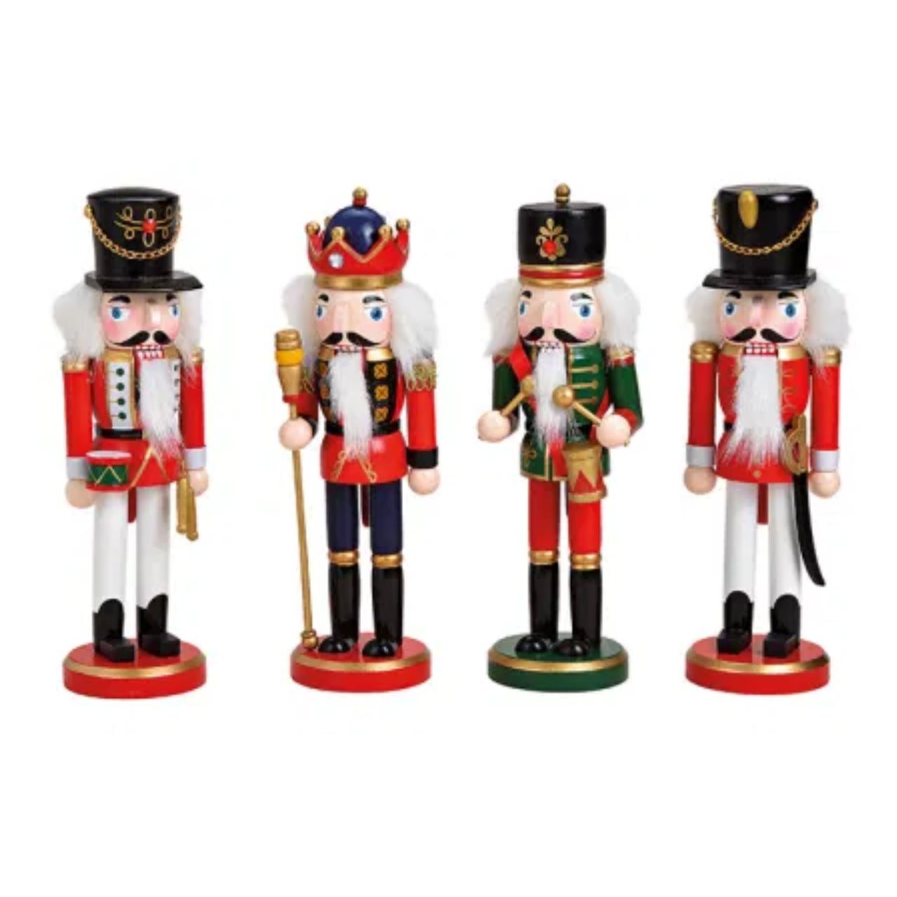 Nussknacker aus Holz Bunt 4-fach (B/H/T) 8x26x7cm Weihnachtsfiguren, Nussknacker, Holzfiguren, Königspuppen, 4-teilig