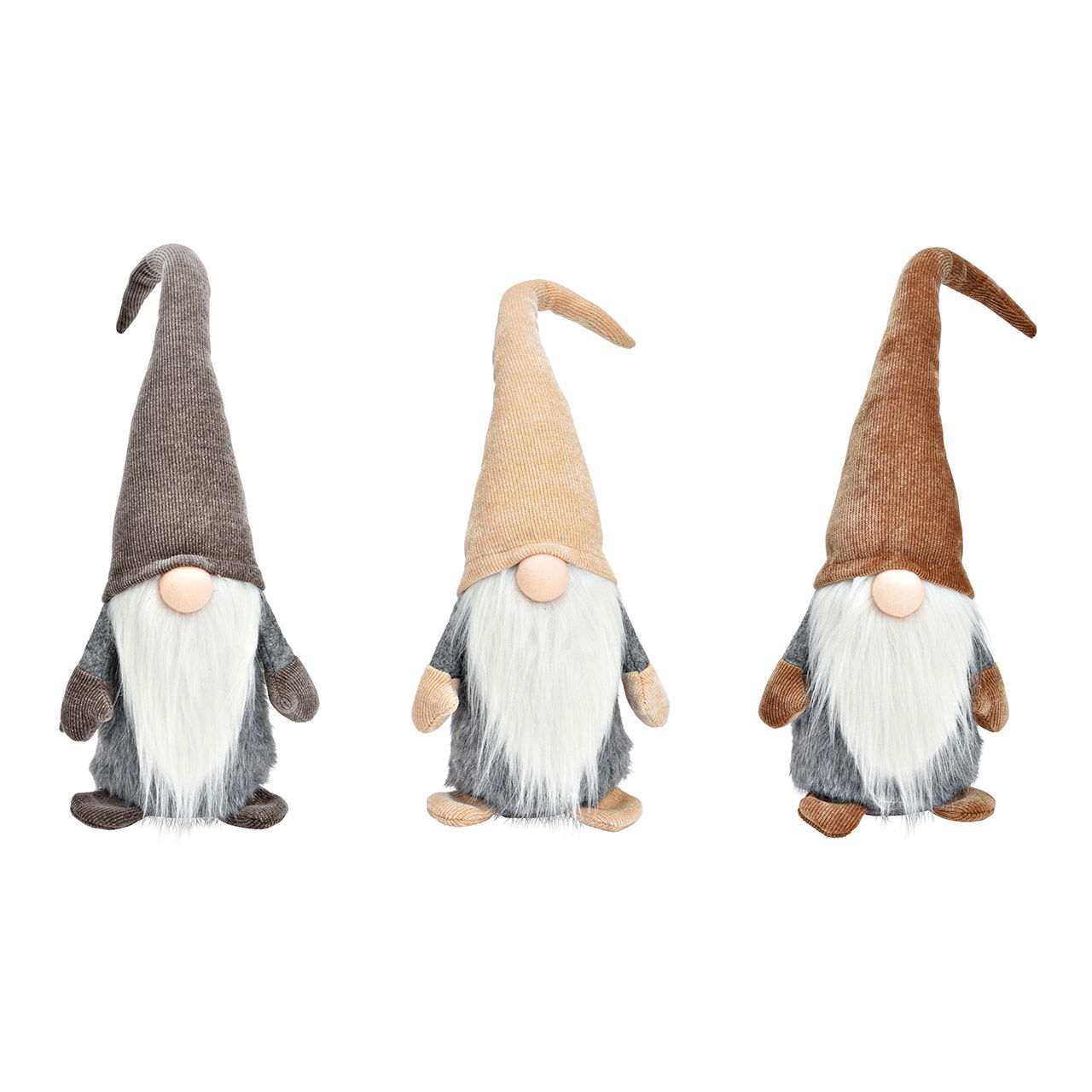 Gnome LED light nose of textile brown, beige, grey 3-fold, (W/H/D) 15x55x11cm