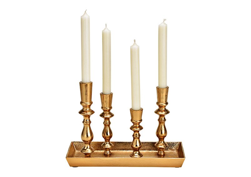 Advent flower arrangement, candle holder 4s of metal gold (W/H/D) 30x21x12cm