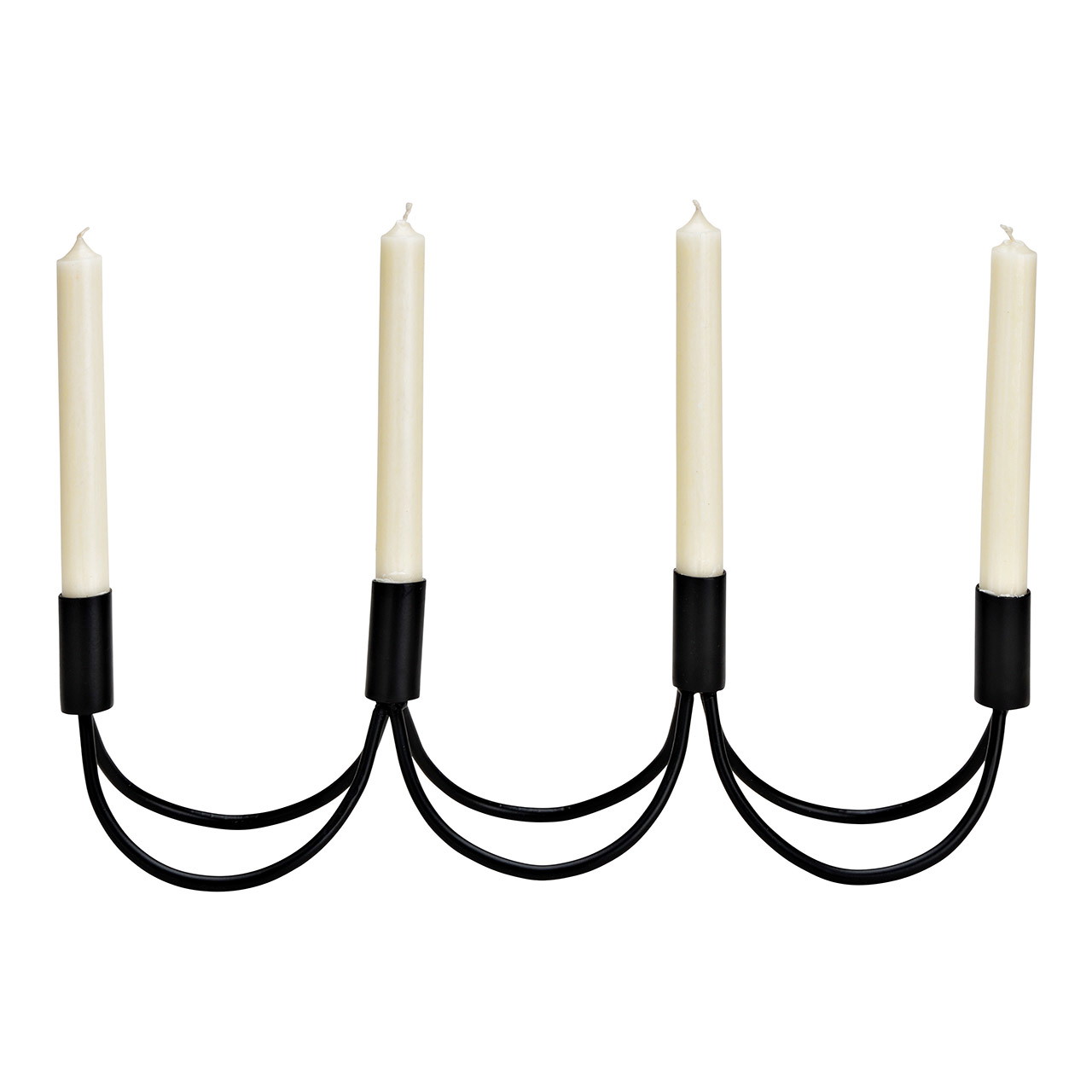Advent arrangement, metal candle holder, black (W/H/D) 44x12x9cm Kandelaber, 4-flammig, Kerzenhalter, Kunststoff-Kerzenhalter, schwarz-weißes Design