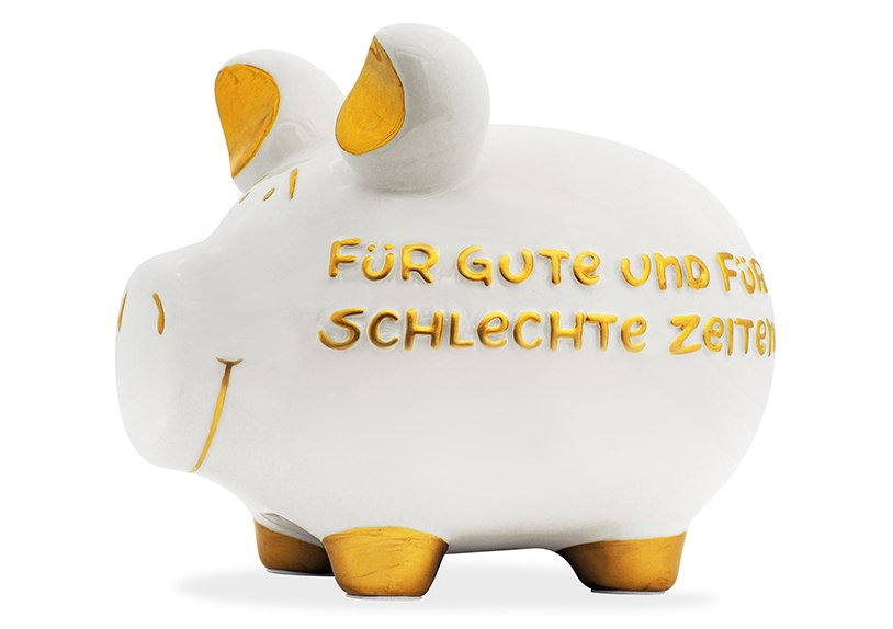 Spardose KCG Mittelschwein, Für gute und für schlechte Zeiten Mittel, aus Keramik (B/H/T) 17x15x15 cm