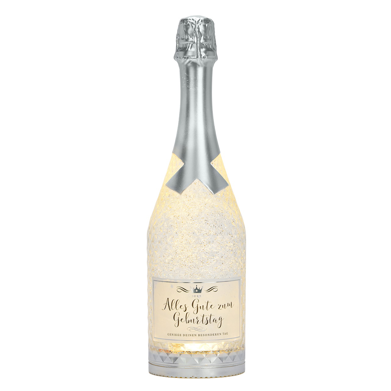 Flasche, Sektflasche, Kristallmuster, Silber, Geburtstagsgeschenk