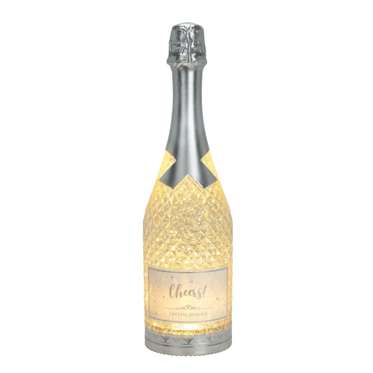 Bottiglia di champagne con luce LED e brillantini, in plastica argentata (L/H/D) 9x32x9cm escl. 3xAAA Flasche, Champagner, Glitzer, Geburtstag, Edlerehinen, Sektflasche, Glitzer, Kristall, Flasche, Lampe