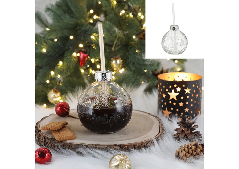 Drinking glass Christmas bauble snowflake with drinking straw, made of glass transparent (W/H/D) 10x11x10cm