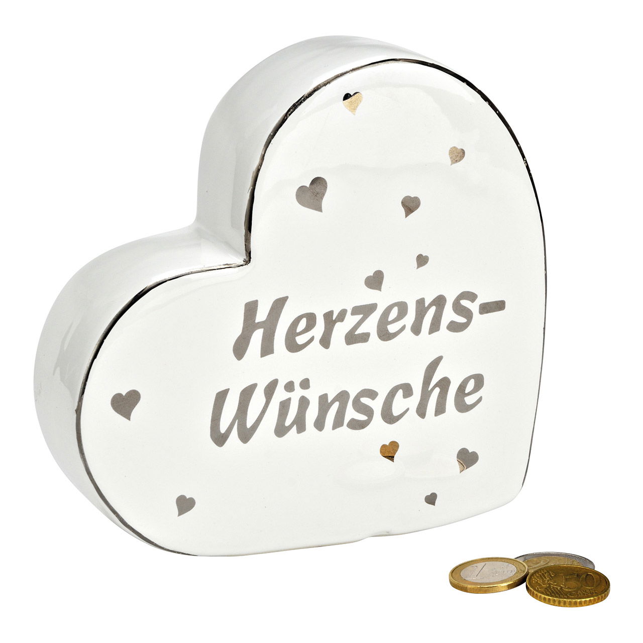 Spardose Herz, Herzens-Wünsche, aus Keramik weiß (B/H/T) 16x15x5cm