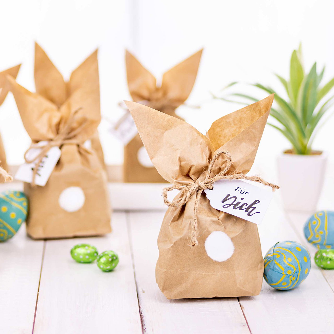 Paashaas zakjes met ponpom DIY papier/karton knutselset, set van 12, bruin/wit (B/H/D) 22x14x1cm Paashaas zakjes met ponpom DIY papier/karton knutselset, set van 12, bruin/wit (B/H/D) 22x14x1cm