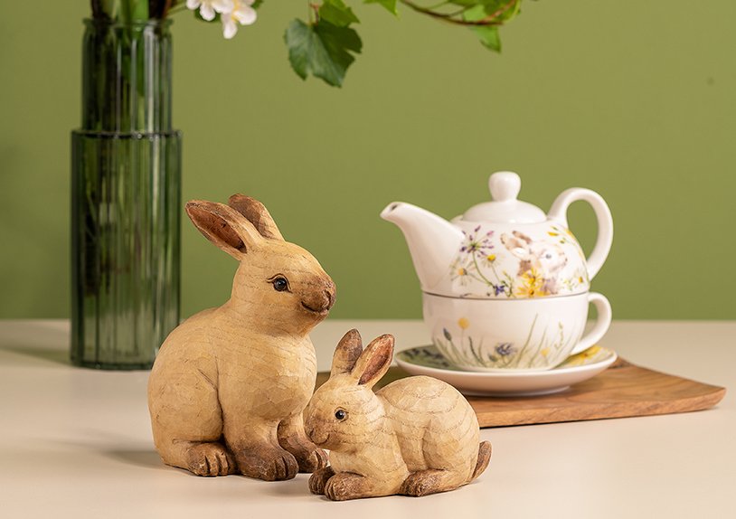 Théière décor lapin en porcelaine blanche, set de 3, (L/H/P) 15x16x15cm 400ml/250ml