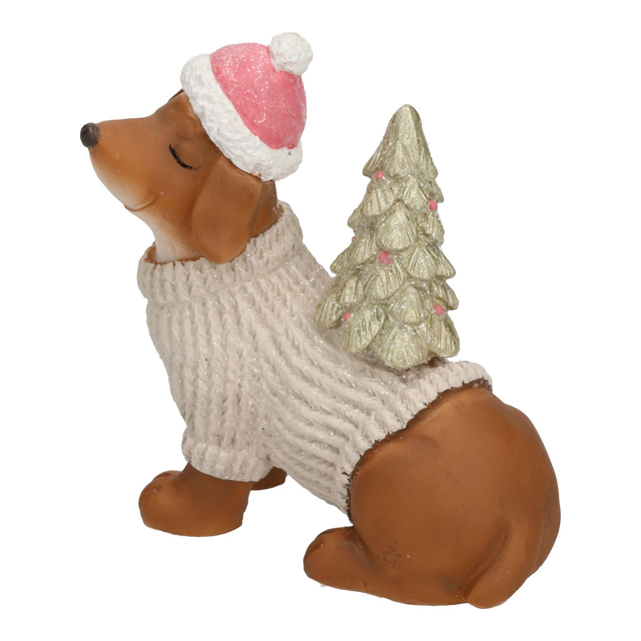 Hond met kerstboom van bruin poly (B/H/D) 10x10x5cm Bekleidung, Hut, Figur