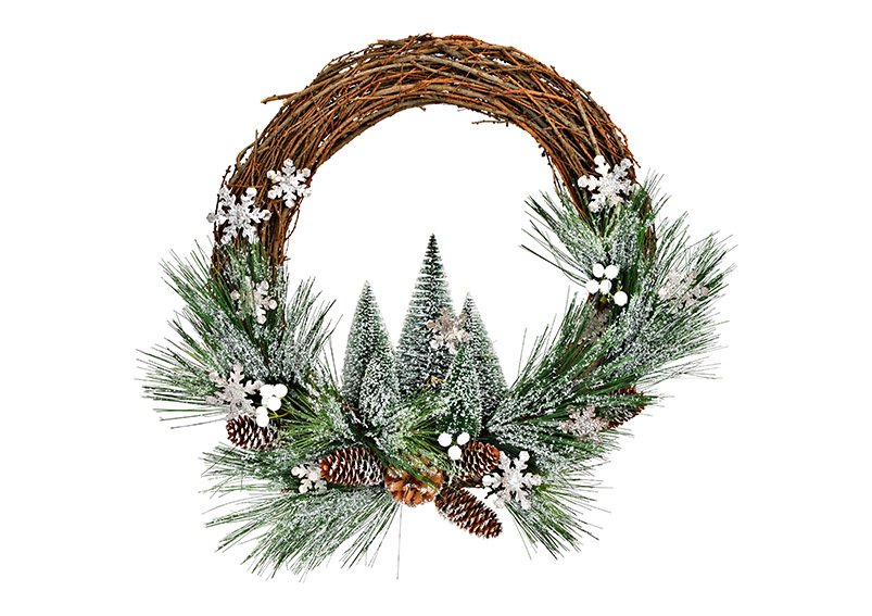 Christmas wreath artificial snow decor of wood (W/H/D) 55x49x9cm