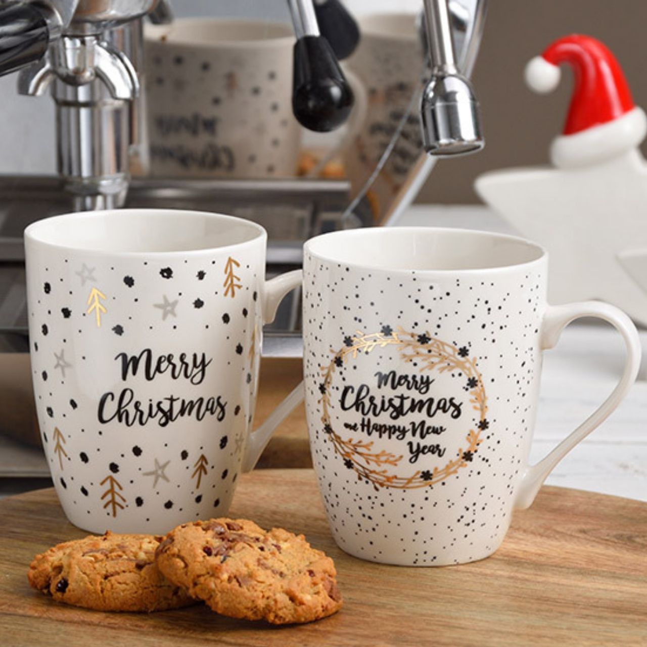Mug saying Merry Christmas made of porcelain white/gold 2-fold, 300ml (W/H/D) 12x10x8cm