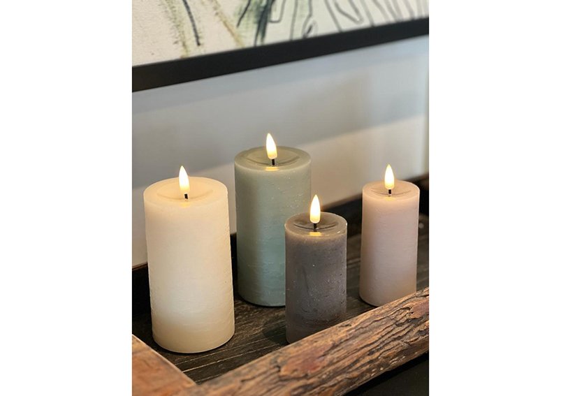 Candle LED with timer by remote control made of wax sage (W/H/D) 10x15x10cm