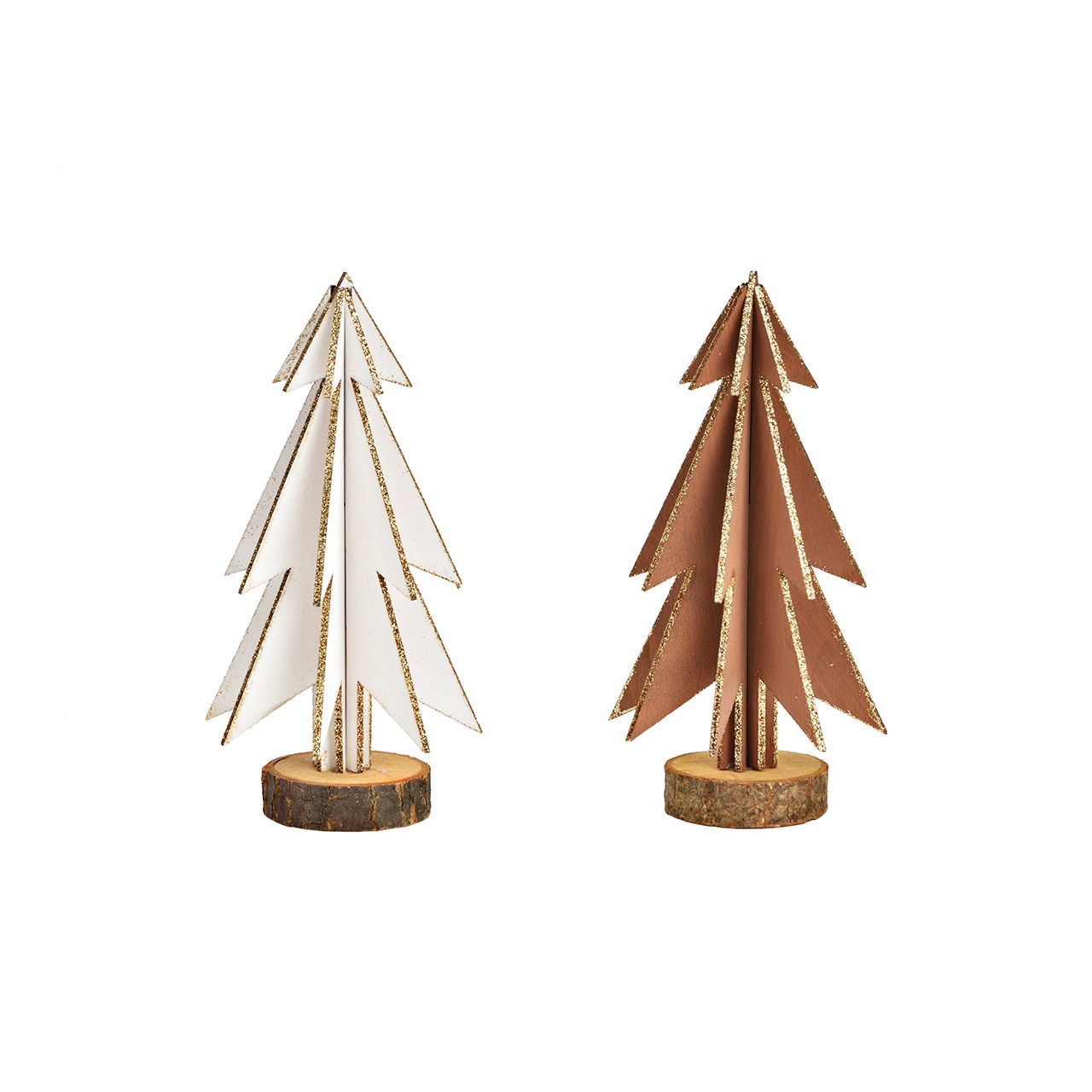 Stand fir tree of wood brown, white 2-fold, (W/H/D) 9x18x9cm