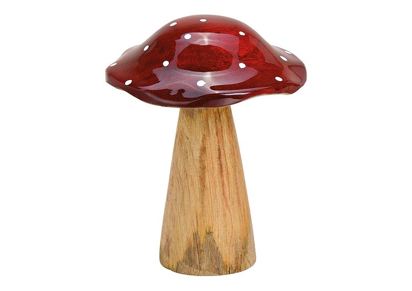 Mango wood mushroom red, brown (w / h / d) 12x16x12cm