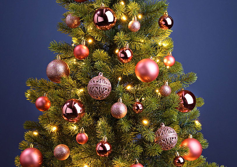 Weihnachtskugeln aus Kunststoff, 100er-Set, Pink/Rosa Ø3/4/6cm (B/H/T) 23x35x12cm