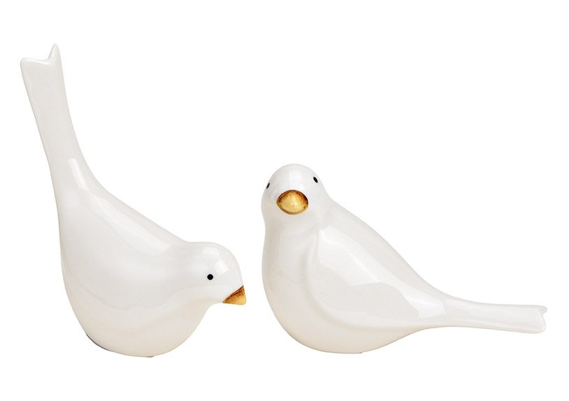 Oiseau en porcelaine blanche 2 fois, (L/H/P) 9x11x5cm