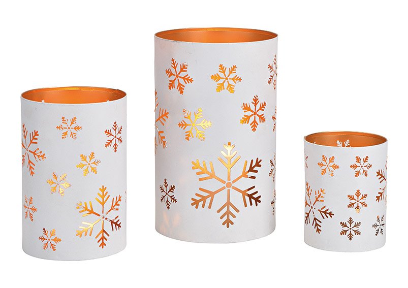 Set di lanterne, fiocchi di neve decorazione metallo bianco set di 3, (L/H/D) 13x20x13cm 10x15x10cm 8x13x8cm