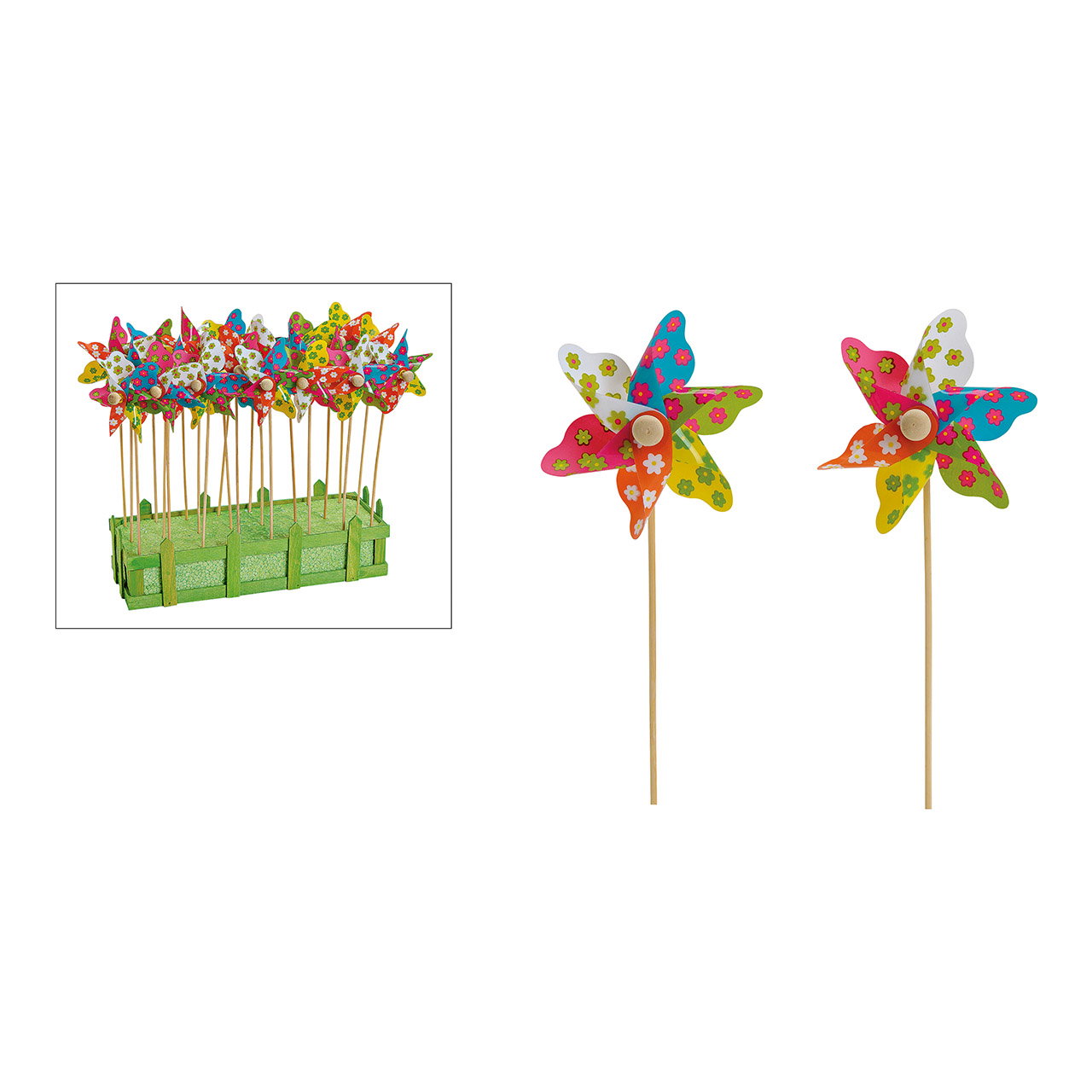 Blumenstecker Windrad aus Kunststoff/Holz, Bunt (B/H/T) 9x28x4cm pinwheels, daisy, colorful, wooden stick, craft decor