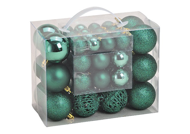 Xmas ball set of 50, plastic, green, 23x18x12cm ø3/4/6cm