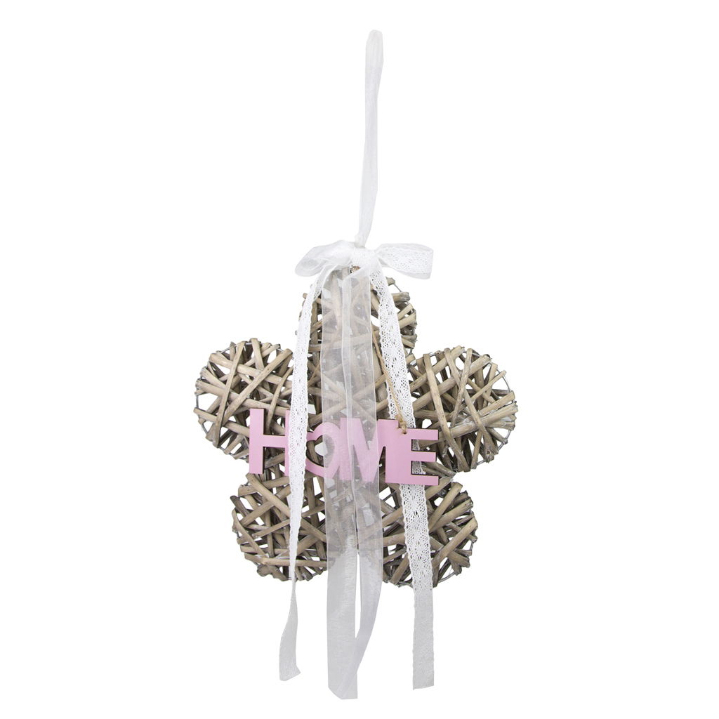 Decoratieve bloem met hanger. Hout. 30 cm. 1 st. naturel/roze Zubehor, Ohrring, Schmuck